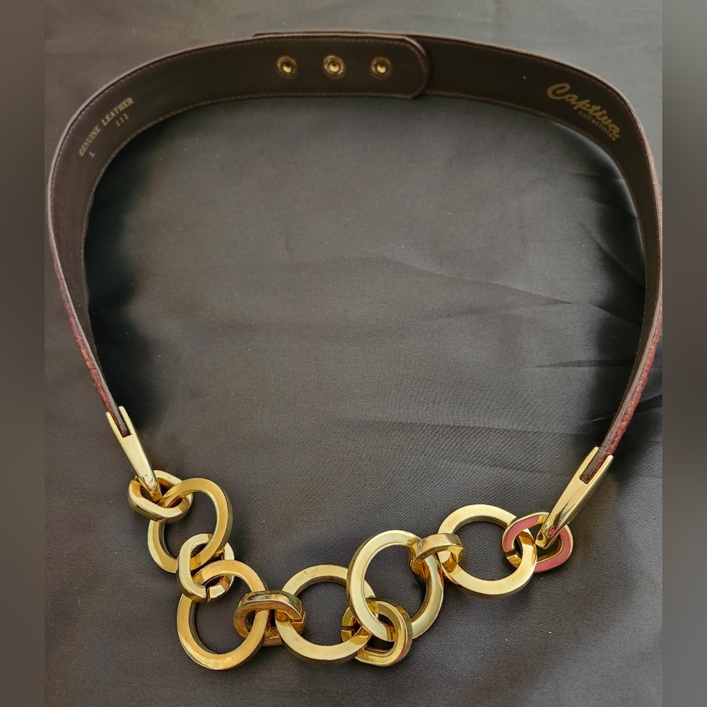 Captiva Gold Chain Brown Leather Belt